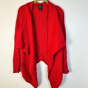Pure Handknit Women Red Chunky Knit Waterfall Cardigan Sweater Medium / Large